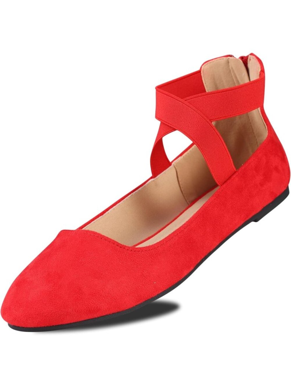 Women's Su Red Ankle Strap Imported Faux Leather Ballerina Ballet Flats